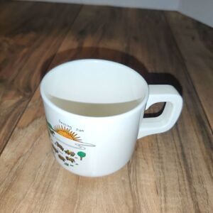 Interpur 1985 Hard Plastic Coffee Cup Mug Made In Taiwan With Farm Graphic.